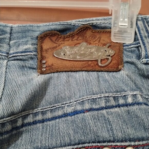 Vintage RUTHLESS ART JEANS Skull Embroidered Streetwear Y2k SIZE 38-READ DESCRIP - Picture 9 of 14